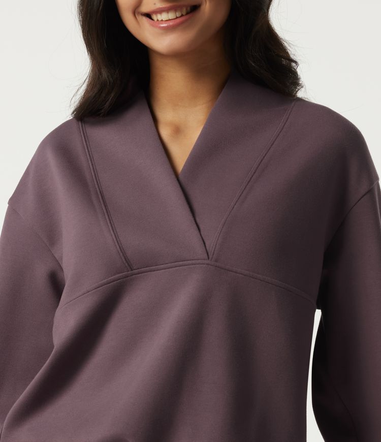 Wrap Shawl Collar Long Sleeve Casual Sweatshirt