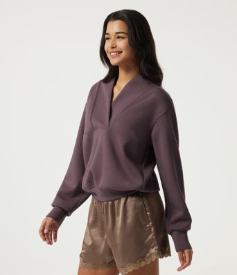 Wrap Shawl Collar Long Sleeve Casual Sweatshirt