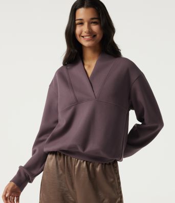 Wrap Shawl Collar Long Sleeve Casual Sweatshirt