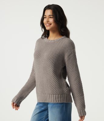 Round Neck Dropped Shoulder Long Sleeve Work Sweater Round Neck Dropped Shoulder Long Sleeve Work Sweater