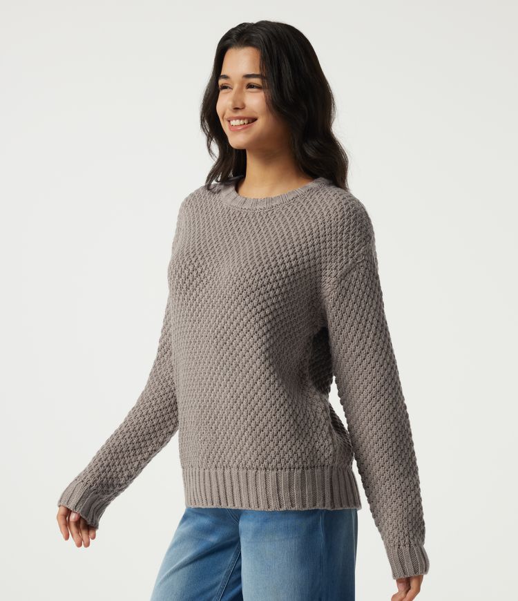 Round Neck Dropped Shoulder Long Sleeve Work Sweater Round Neck Dropped Shoulder Long Sleeve Work Sweater