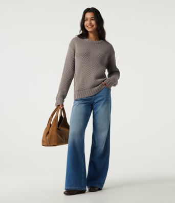 Round Neck Dropped Shoulder Long Sleeve Work Sweater Round Neck Dropped Shoulder Long Sleeve Work Sweater