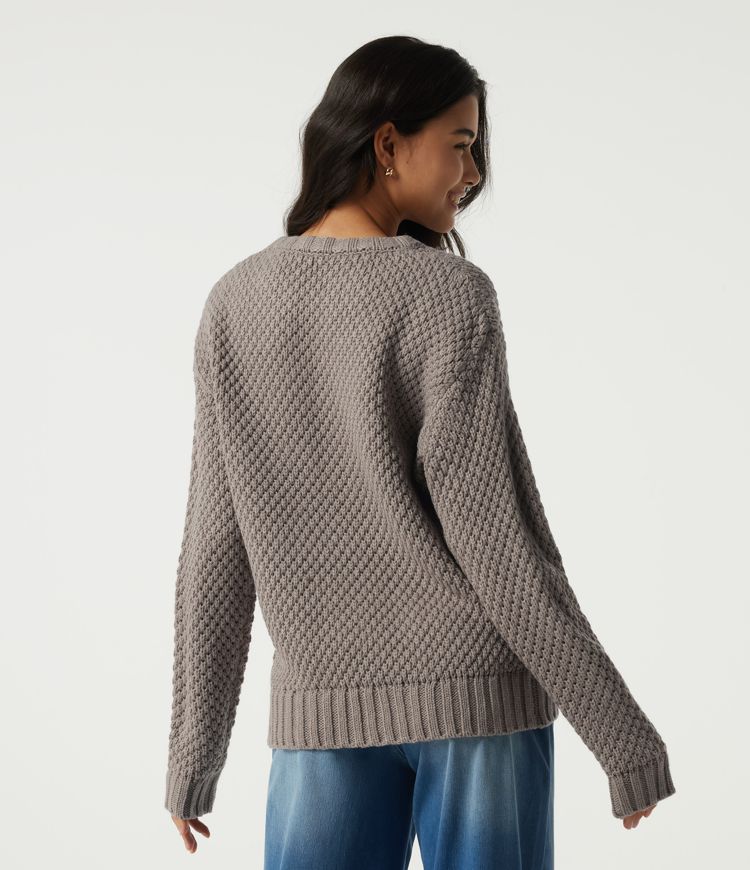Round Neck Dropped Shoulder Long Sleeve Work Sweater Round Neck Dropped Shoulder Long Sleeve Work Sweater