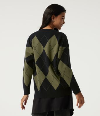 V Neck Long Sleeve Diamond Check Casual Cardigan V Neck Long Sleeve Diamond Check Casual Cardigan