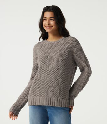 Round Neck Dropped Shoulder Long Sleeve Work Sweater Round Neck Dropped Shoulder Long Sleeve Work Sweater