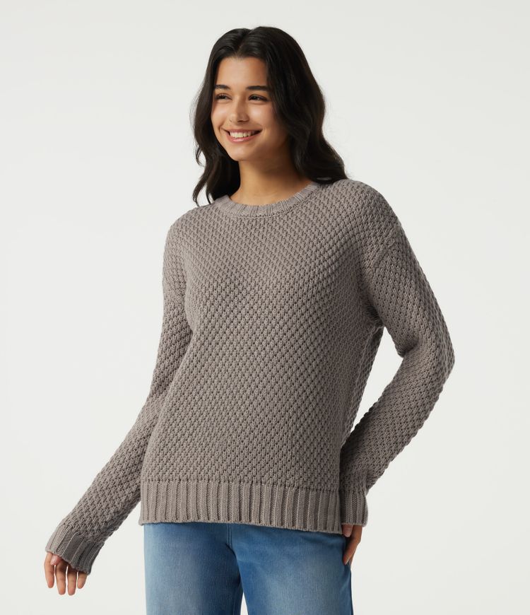 Round Neck Dropped Shoulder Long Sleeve Work Sweater Round Neck Dropped Shoulder Long Sleeve Work Sweater