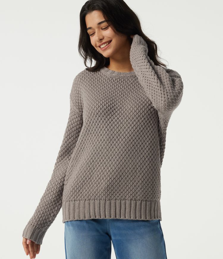 Round Neck Dropped Shoulder Long Sleeve Work Sweater Round Neck Dropped Shoulder Long Sleeve Work Sweater
