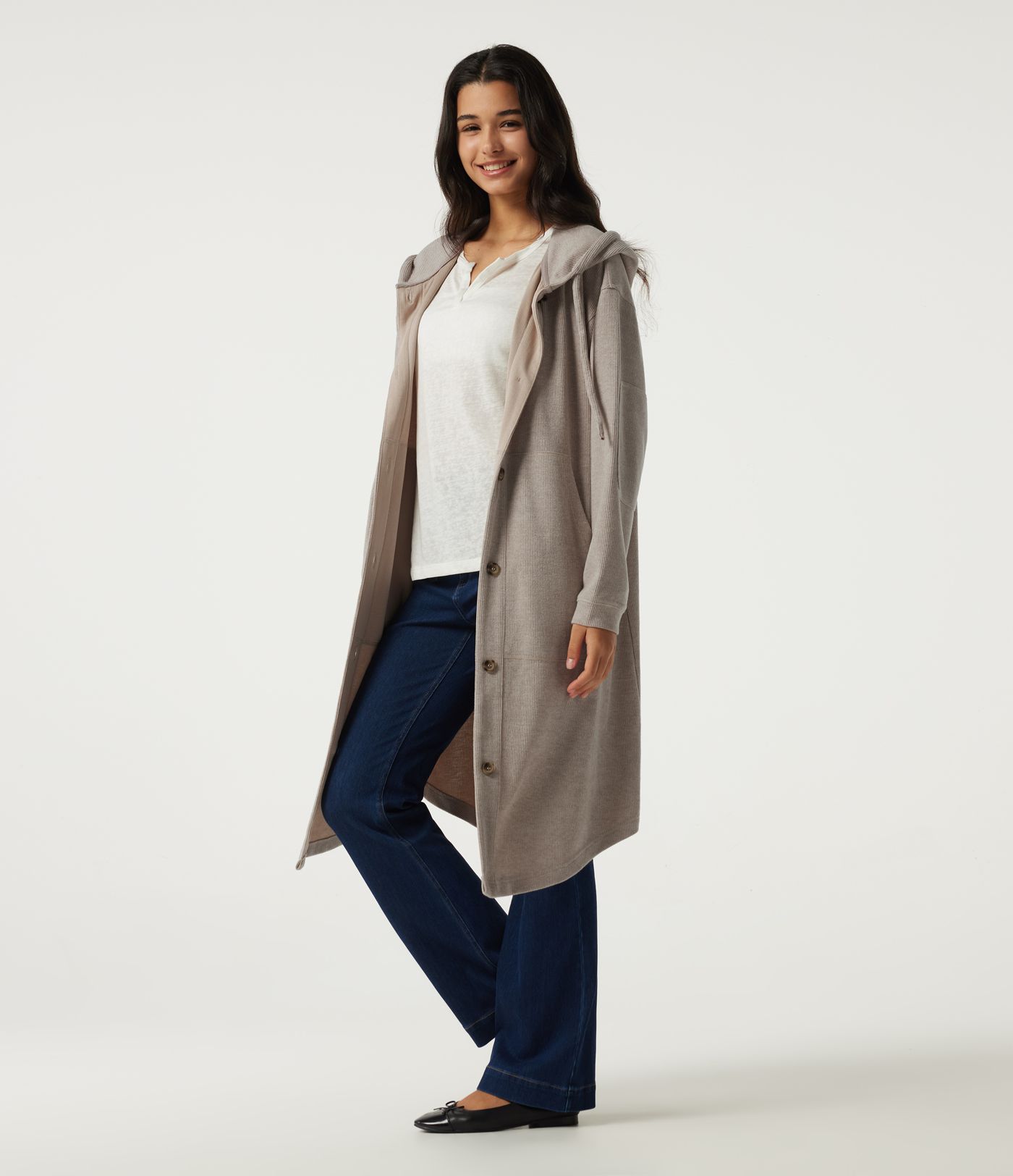 Hooded Long Sleeve Longline Casual Jacket with Pockets Hooded Long Sleeve Longline Casual Jacket with Pockets