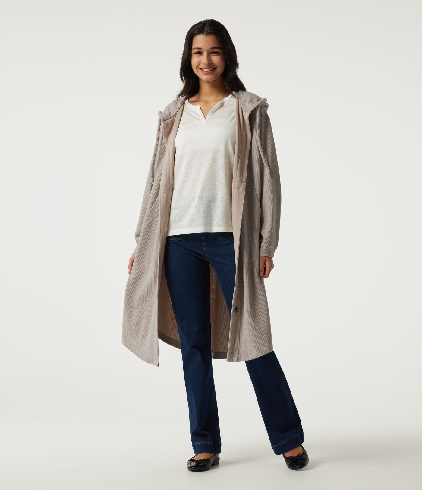 Hooded Long Sleeve Longline Casual Jacket with Pockets Hooded Long Sleeve Longline Casual Jacket with Pockets