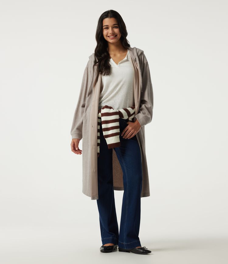 Hooded Long Sleeve Longline Casual Jacket with Pockets Hooded Long Sleeve Longline Casual Jacket with Pockets