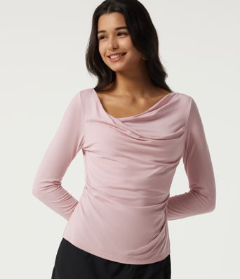 Cowl Neck Long Sleeve Ruched Casual T-Shirt Cowl Neck Long Sleeve Ruched Casual T-Shirt