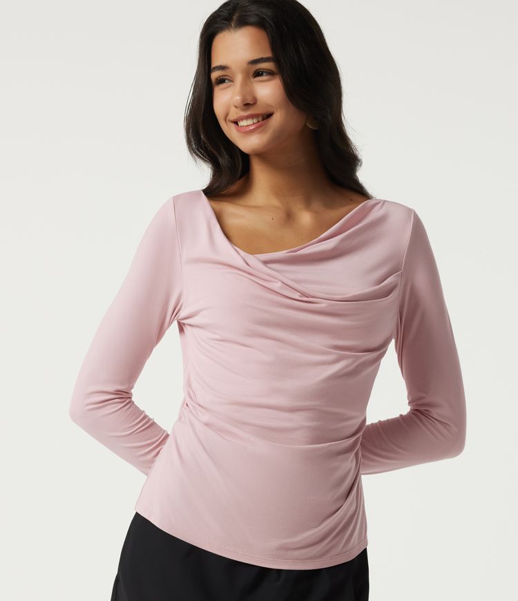 Cowl Neck Long Sleeve Ruched Casual T-Shirt Cowl Neck Long Sleeve Ruched Casual T-Shirt