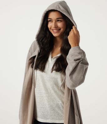 Hooded Long Sleeve Longline Casual Jacket with Pockets Hooded Long Sleeve Longline Casual Jacket with Pockets