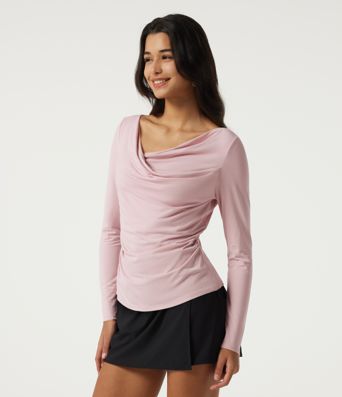 Cowl Neck Long Sleeve Ruched Casual T-Shirt Cowl Neck Long Sleeve Ruched Casual T-Shirt