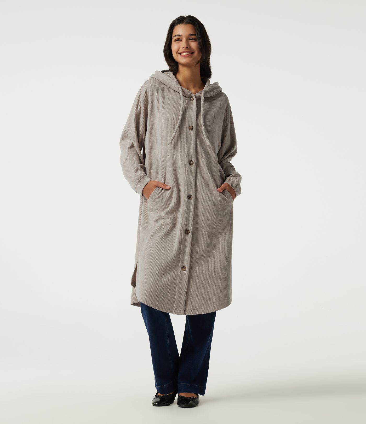 Hooded Long Sleeve Longline Casual Jacket with Pockets Hooded Long Sleeve Longline Casual Jacket with Pockets