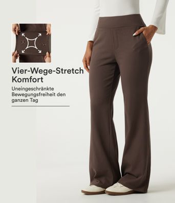 Bootcut-Bürohose aus Baumwolle mit hohem Bund und Seitentaschen