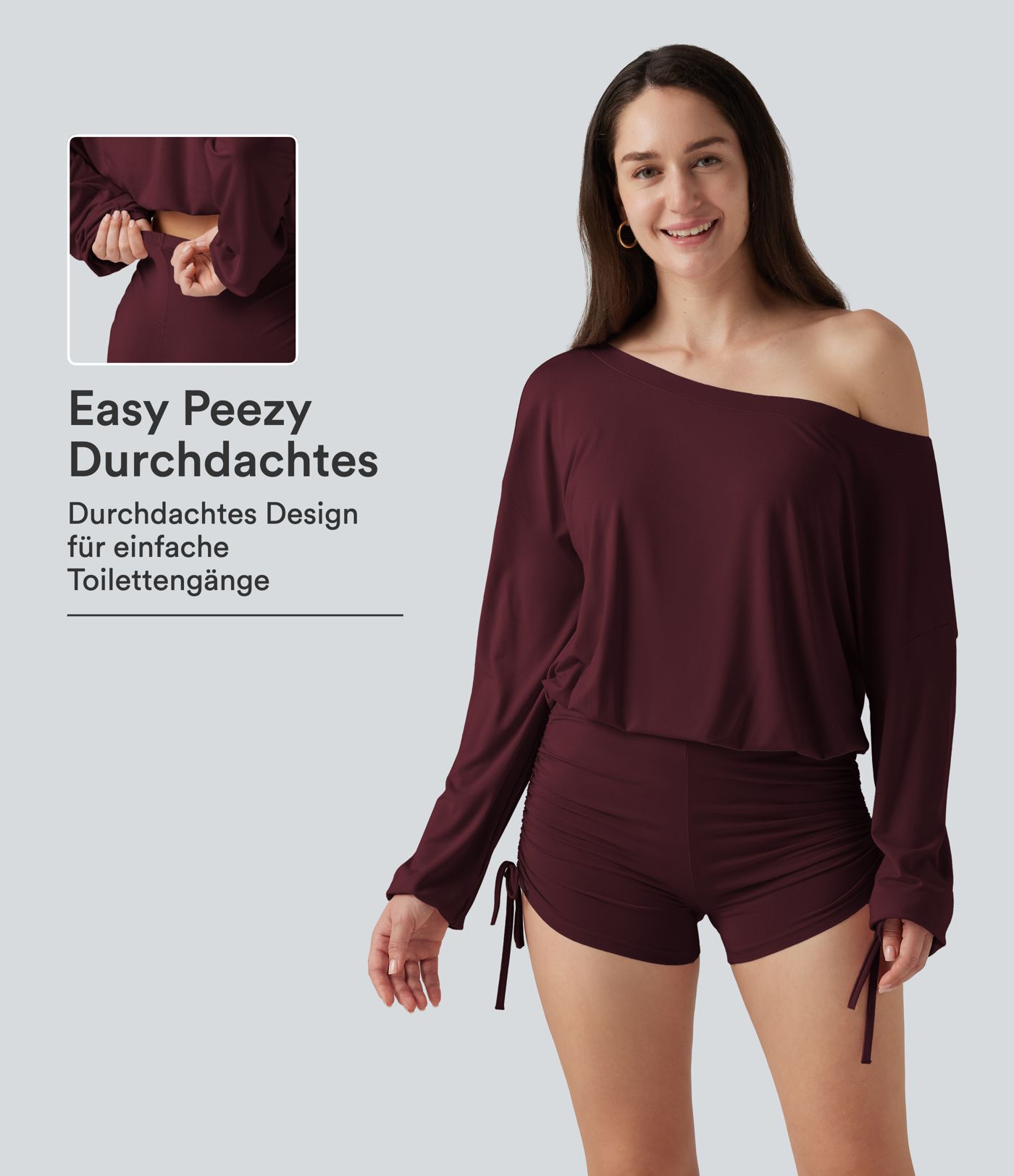 Geraffter Lounge-Einteiler mit langen Ärmeln und seitlicher Schnürung - Easy Peezy Edition Geraffter Lounge-Einteiler mit langen Ärmeln und seitlicher Schnürung - Easy Peezy Edition
