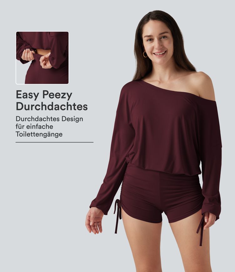 Geraffter Lounge-Einteiler mit langen Ärmeln und seitlicher Schnürung - Easy Peezy Edition Geraffter Lounge-Einteiler mit langen Ärmeln und seitlicher Schnürung - Easy Peezy Edition