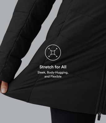 PuffFlex Hooded Longline Stretchy Casual Padded Jacket with Pockets