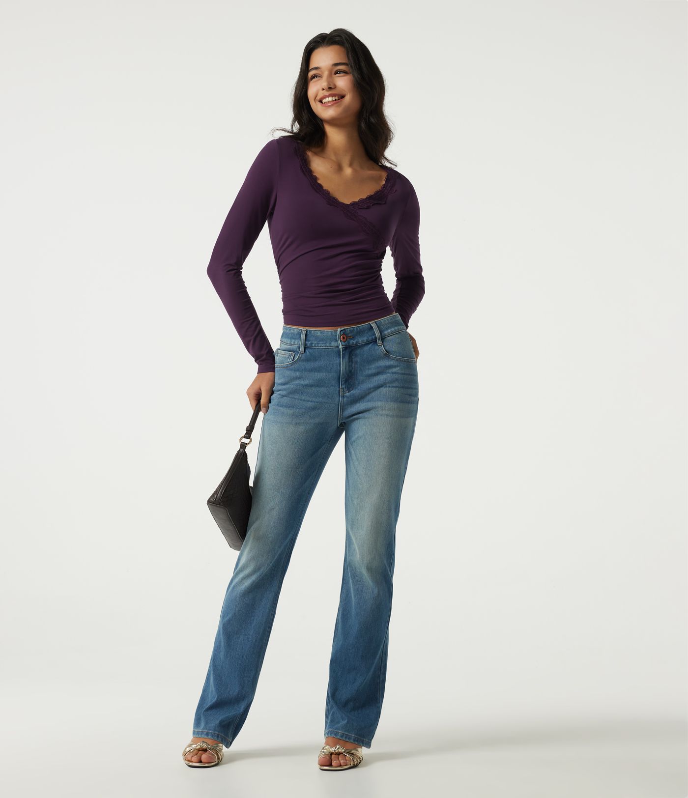 V Neck Long Sleeve Ruched Contrast Lace Casual Top V Neck Long Sleeve Ruched Contrast Lace Casual Top