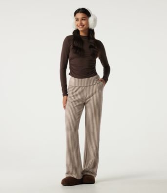 Mid Rise Foldover Wide Leg Plaid Lounge Pants with Pockets Mid Rise Foldover Wide Leg Plaid Lounge Pants with Pockets