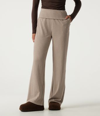 Mid Rise Foldover Wide Leg Plaid Lounge Pants with Pockets Mid Rise Foldover Wide Leg Plaid Lounge Pants with Pockets
