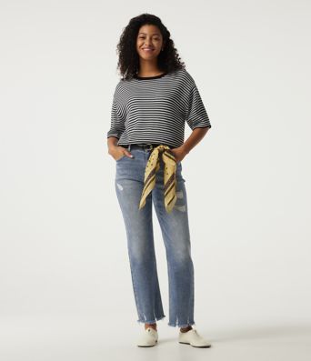High Waisted Straight Leg Casual Cotton Jeans with Pockets High Waisted Straight Leg Casual Cotton Jeans with Pockets