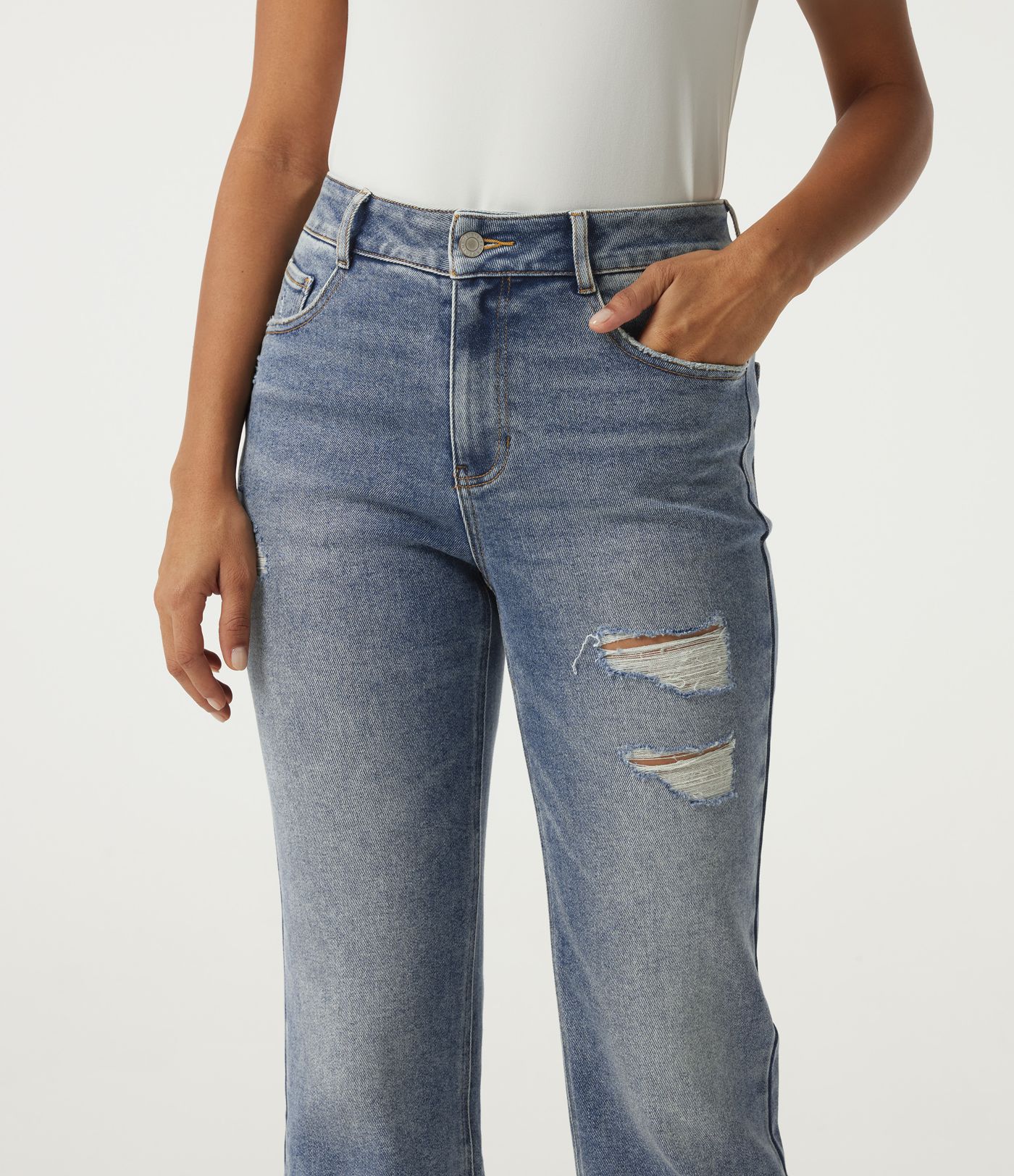 High Waisted Straight Leg Casual Cotton Jeans with Pockets High Waisted Straight Leg Casual Cotton Jeans with Pockets