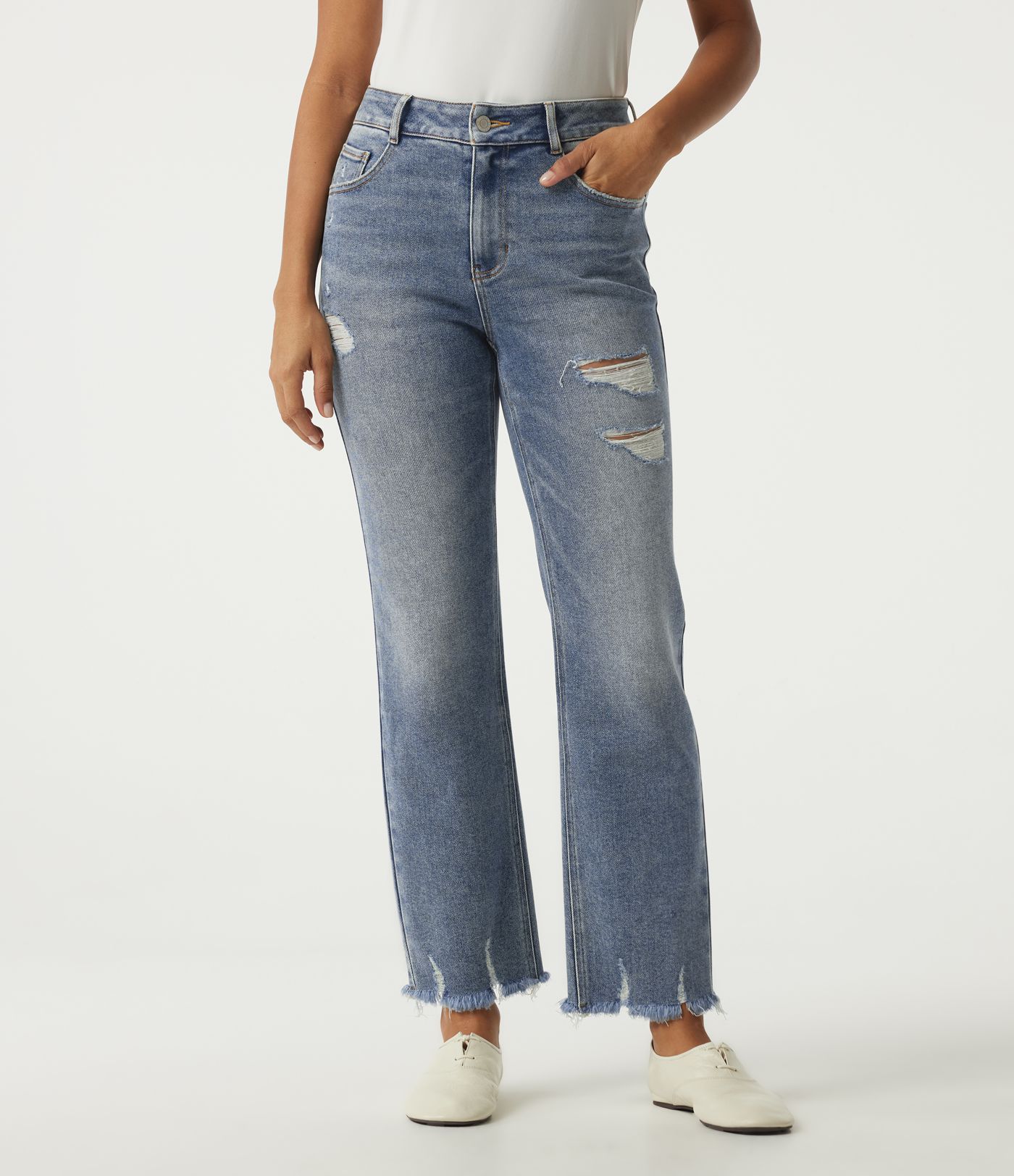 High Waisted Straight Leg Casual Cotton Jeans with Pockets High Waisted Straight Leg Casual Cotton Jeans with Pockets