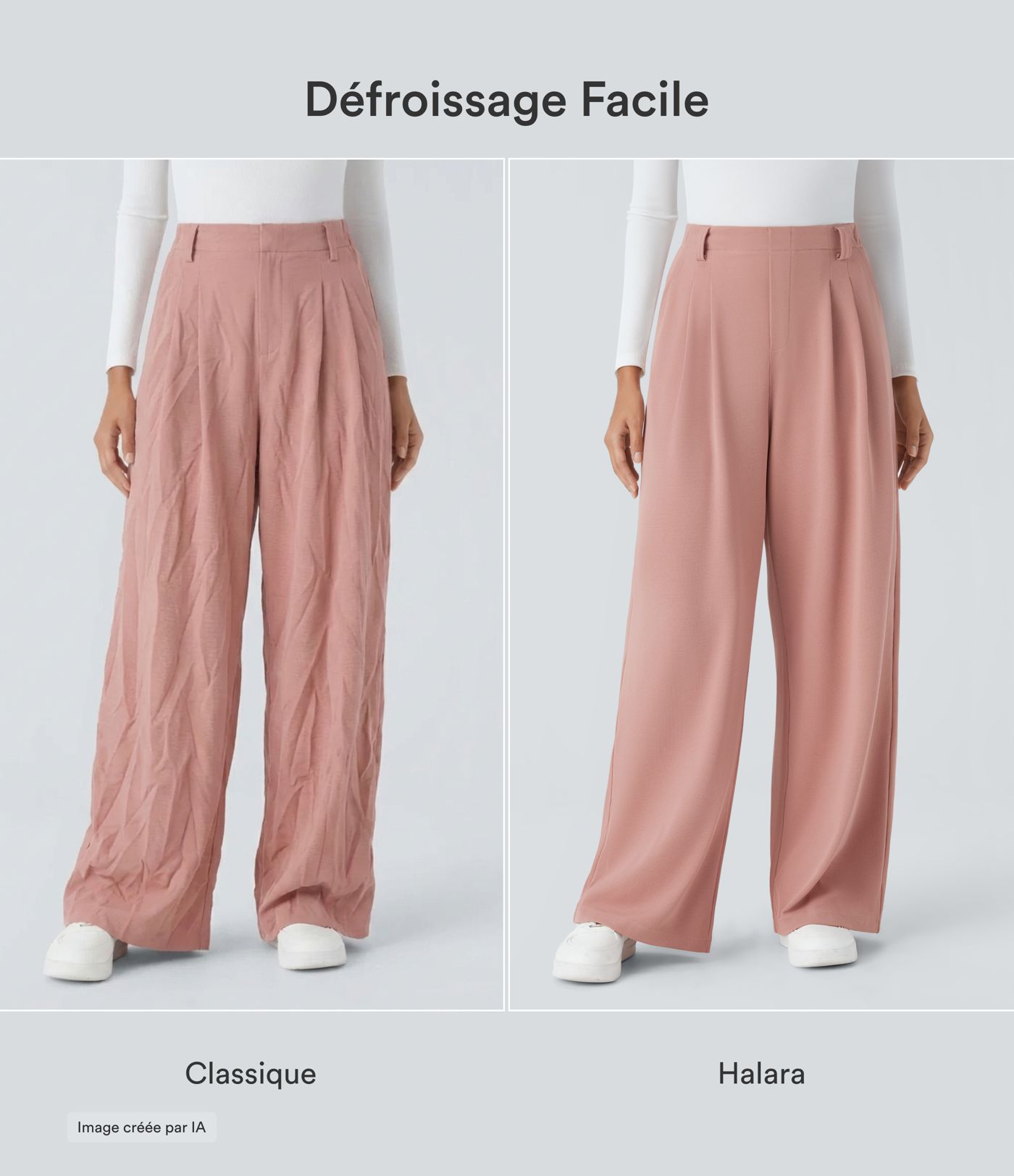 Halara Flex™ Pantalon Tailleur en tissu gaufré à taille haute, jambes larges, plis et poches latérales