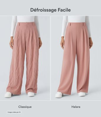 Halara Flex™ Pantalon Tailleur en tissu gaufré à taille haute, jambes larges, plis et poches latérales
