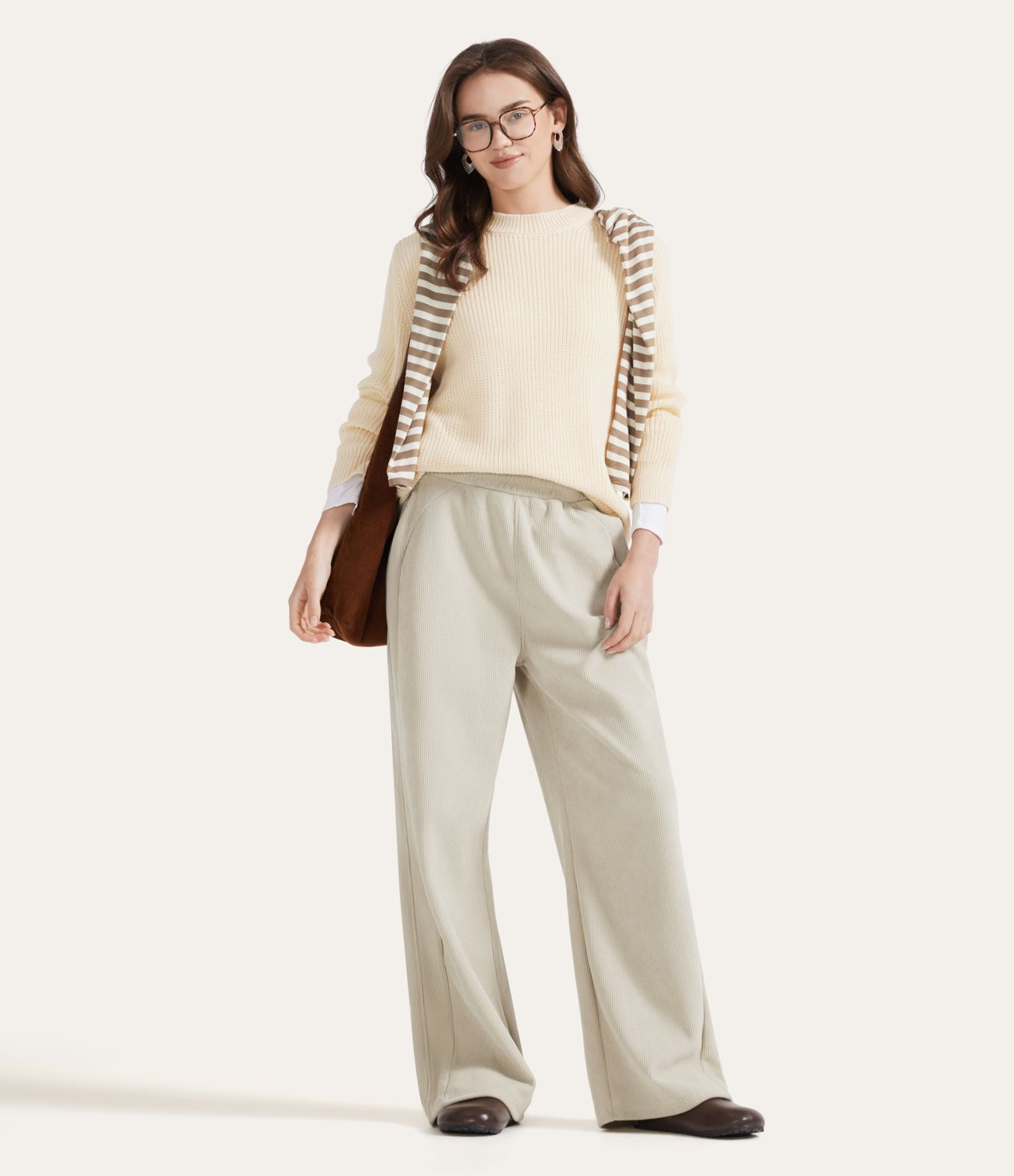 High Waisted Pocket Straight Leg Mop Corduroy Casual Trousers
