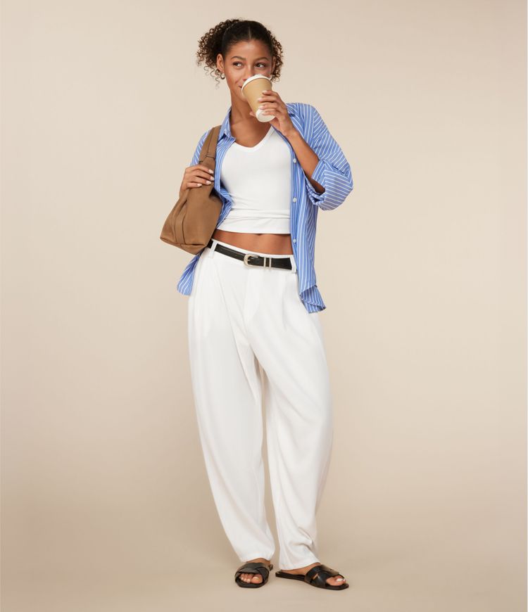Mid Rise Pocket Barrel Leg Work Trousers