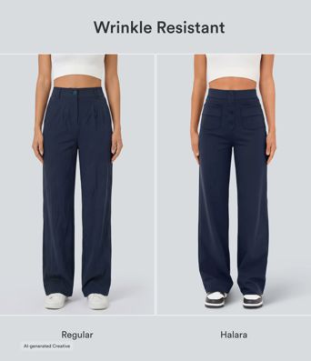 Pantalones casuales rectos de cintura alta con bolsillos, cómodos para el día a día