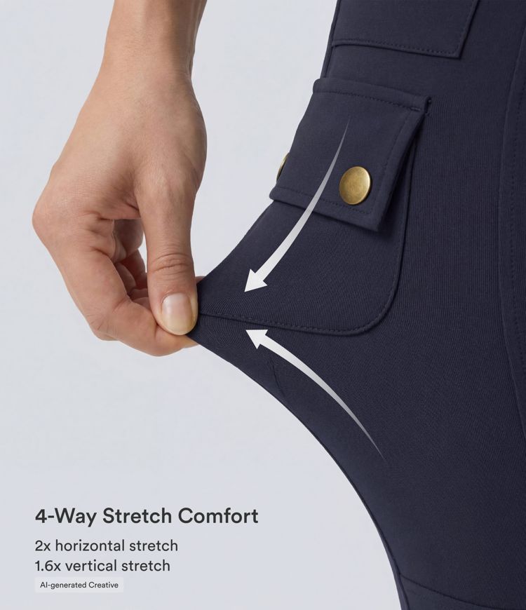 DayStretch højtaljede ensfarvede skinny cargobukser med lynlåslommer DayStretch højtaljede ensfarvede skinny cargobukser med lynlåslommer