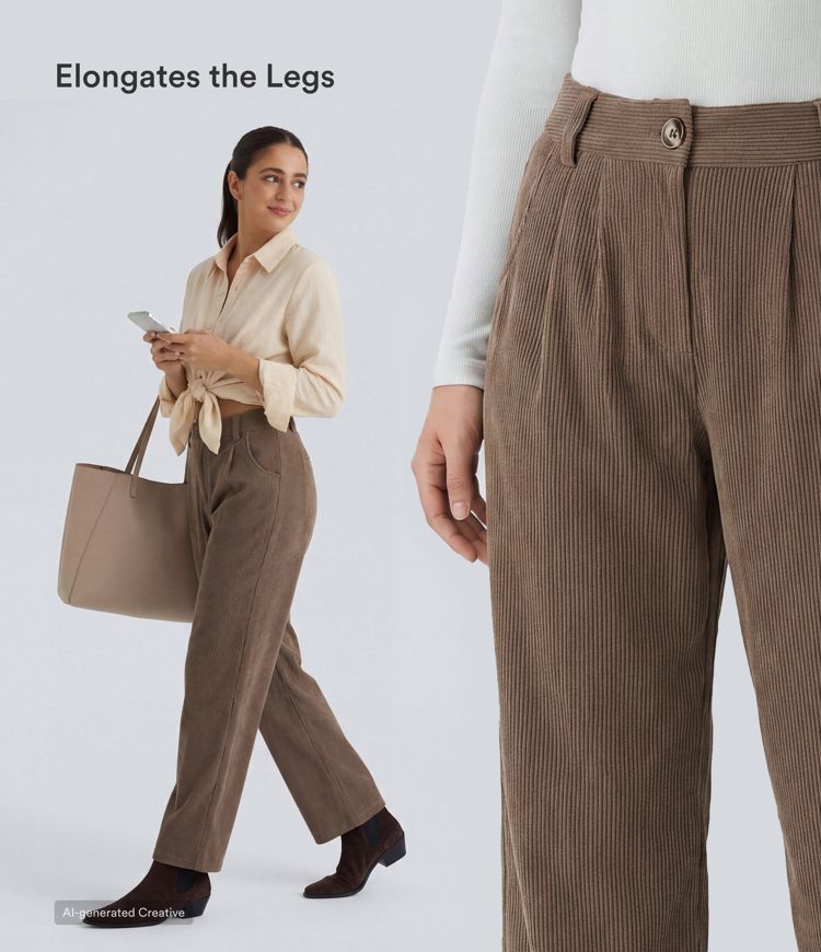 Pantalon en velours côtelé décontracté taille moyenne avec poches latérales Pantalon en velours côtelé décontracté taille moyenne avec poches latérales