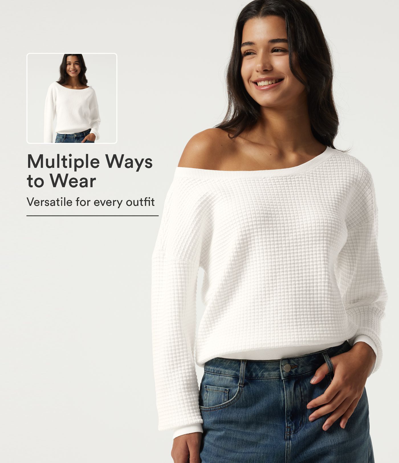 Long Sleeve Waffle Casual Sweater Long Sleeve Waffle Casual Sweater