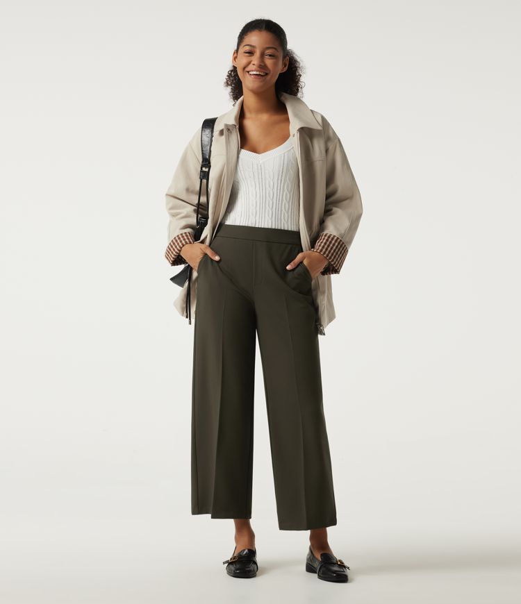 Pantalon de bureau droit à taille mi-haute avec poches