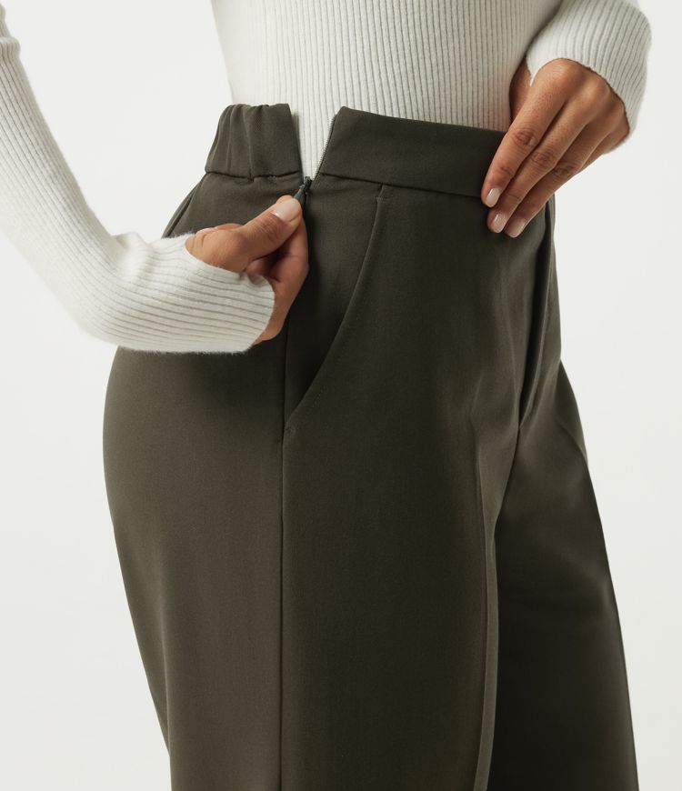 Pantalon de bureau droit à taille mi-haute avec poches