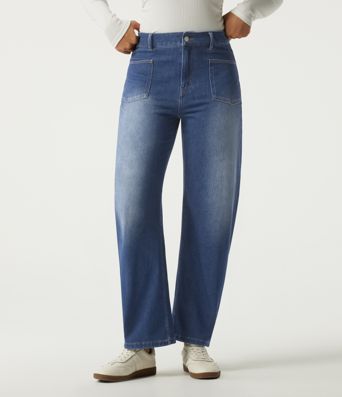 Halara Flex™ High Waisted Barrel Leg Casual Cotton Jeans with Pockets