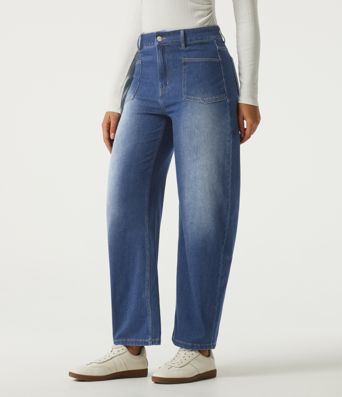 Halara Flex™ High Waisted Barrel Leg Casual Cotton Jeans with Pockets