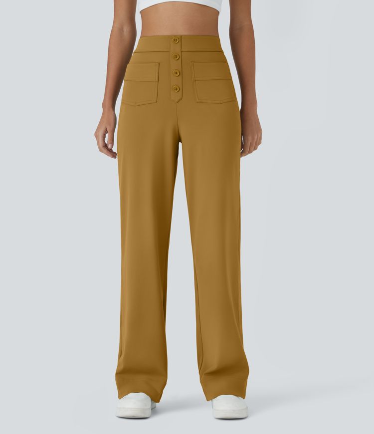 DayStretch High Waisted Pockets Straight Leg Casual Pants