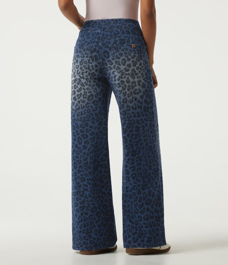 Blue Slate Leopard Halara Flex™ High Waisted Leopard Patterned Denim Casual Wide Leg Jeans with Pockets / 2