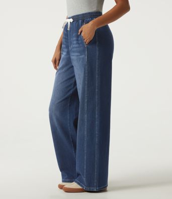 Halara Flex™ High Waisted Drawstring Wide Leg Casual Jeans with Pockets
