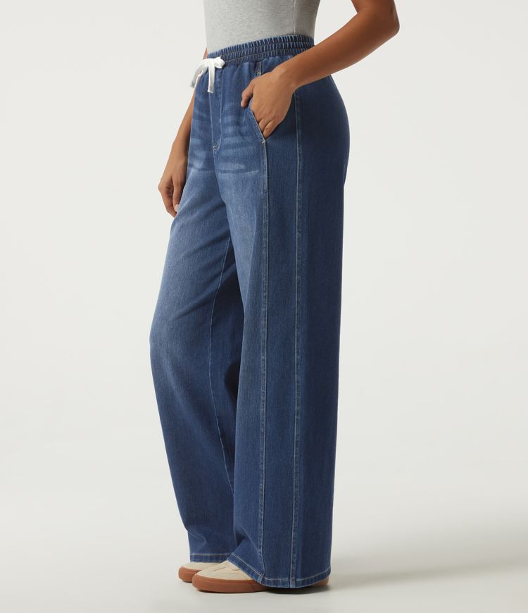 Halara Flex™ High Waisted Drawstring Wide Leg Casual Jeans with Pockets