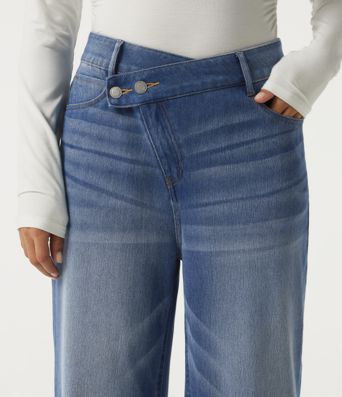 Halara Flex™ High Waisted Asymmetric Wide Leg Casual Jeans with Pockets