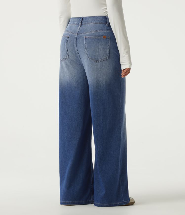 Halara Flex™ High Waisted Asymmetric Wide Leg Casual Jeans with Pockets