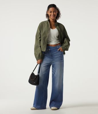 Halara Flex™ High Waisted Asymmetric Wide Leg Casual Jeans with Pockets