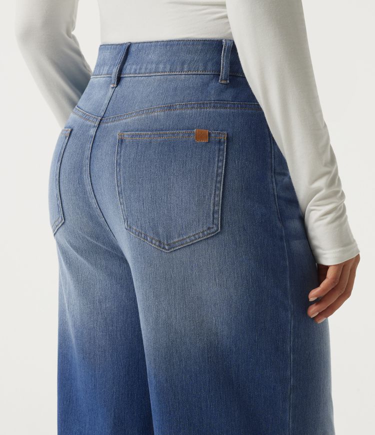 Halara Flex™ High Waisted Asymmetric Wide Leg Casual Jeans with Pockets
