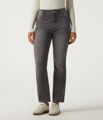 Lässige Fleece-Bootcut-Jeans aus Baumwolle mit mittelhohem Bund und mehreren Taschen Lässige Fleece-Bootcut-Jeans aus Baumwolle mit mittelhohem Bund und mehreren Taschen